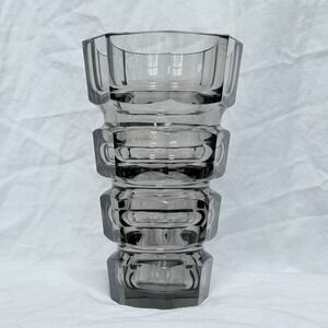 Josef Hoffman for Moser Geometric Art Deco Smokey Gray 10" Vase 1930's